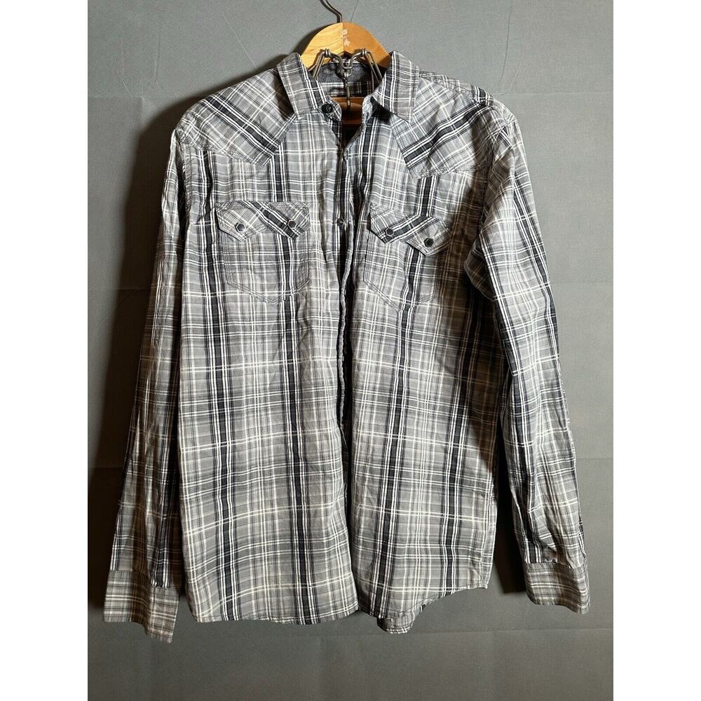 Moon Shine Spirit Brad Paisley Shirt Mens Medium Long Sleeve Snap Gray Plaid